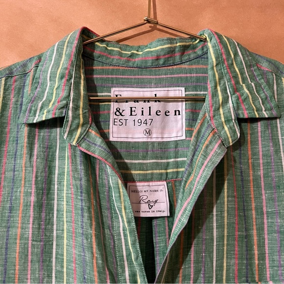 Frank & Eileen | Rory Maxi Shirtdress Linen Green Multi Stripe Dress Size M - Picture 6 of 14